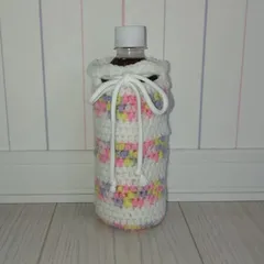 ペットボトルカバー 水筒カバー グラデーション ボーダー 白 ピンク 黄色 紫 かぎ針編み