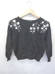 ◇ ⊇ QUEENS COURT クイーンズコート 花柄 刺繍 長袖 ニット セーター サイズ2 ブラック レディース E  【1411130018756】