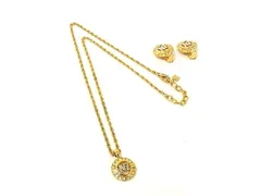 ■美品■ NINA RICCI ニナリッチ ラインストーン クリップ式 イヤリング ネックレス アクセサリー 2点セット ゴールド系 DJ8450