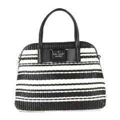Kate Spade ケイトスペード 2WAYバッグ ハンドバッグ PXRU5765 ストロー×レザー ブラック ホワイト ゴールド金具  リボン ストライプ ボーダー ショルダーバッグ 