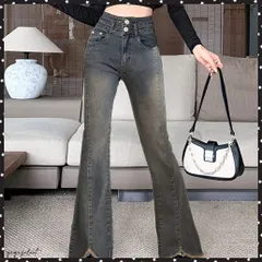 フレアデニムパンツ ハイウエストジーンズ レディース レトロセミフレアパンツ 美脚 ロングパンツ 着やせ アメカジパンツ カジュアルジーパン 脚長ストレッチパンツ 細見えデニムパンツ 美尻脚長シーズン 無地オールジーンズ