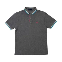 FRED PERRY フレッドペリー 刺繍ロゴ 鹿の子 半袖 ポロシャツ サイズ XS /グレー×ピンク/日本製/ヒットユニオン