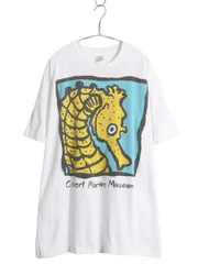 【お得なクーポン配布中!】 90s USA製 タツノオトシゴ アート イラスト 両面 プリント Tシャツ メンズ XL 古着 アニマル グラフィック シングルステッチ 大きいサイズ