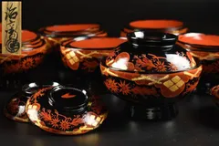 漆器 黒塗 四つ椀 5客組 茶懐石 時代物 漆器 黒塗 四つ椀 5客組 茶懐石