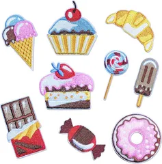 WATASHINO ワッペン 女の子 アップリケ アイロン接着 シール両用(ケーキ ドーナツ アイス,  9枚セット)