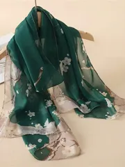 アクセサリー レディース スカーフ 上品なバラ柄薄手スカーフ、ファッションビーチカバーアップ、レトロなレジャー長方形シフォンシルクスカーフ、夏