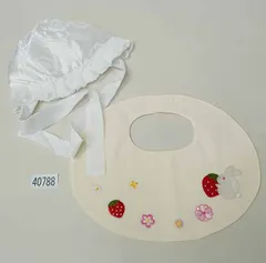 フードセット 女児用 2点セット 帽子 よだれかけ スタイ いちご うさぎ 赤ちゃん産着 お宮参り NO40788