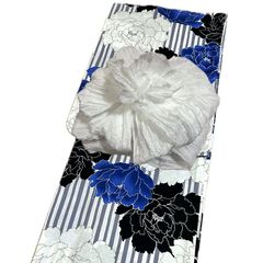 浴衣 2点セット 可愛い（縞に牡丹柄）上質 上品 大人 浴衣 単品 レディース 女性 和装 デート お祭り 夏祭り 花火