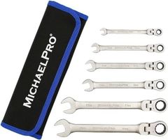 フレックスラチェットヘッドコンビネーションレンチセット 7本セット ラチェットスパナ レンチセット フレキシブル180度オープンエンドラチェットヘッド ロールポケット付き マイケルプロ MP001239 工具 整備用品 メンテナンス 修理 MichaelPro