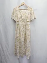 ◇ ⊂ rienda 花柄　ベーシック 半袖 ロング ワンピース サイズS イエロー系 レディース E  【1505220003637】