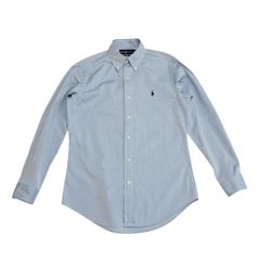 中古 ラルフローレン RALPH LAUREN CUSTOM FIT 長袖 ボタンダウンシャツ クリーニング済み ライトブルー メンズ サイズ15