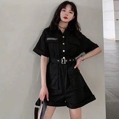 밀리터리 반소매 올인원 콤비네손 점프 슈트 반바지 블랙 블랙