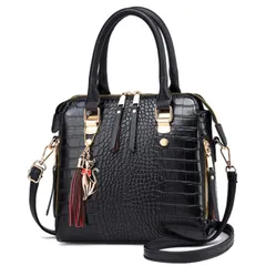 ブラック 黒 クロコ型押し 2way ハンドバッグ ショルダーバッグ PUレザー 小さめ