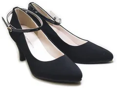 走れるパンプス 2WAY パンプス Pumps アンクル ストラップ ロー ヒール 黒 痛くない 歩きやすい 7cm 結婚式 入学式 入園式 卒業式 卒園式 パーティー sm1600 3L（24.5～25.0cm） ブラックサテン