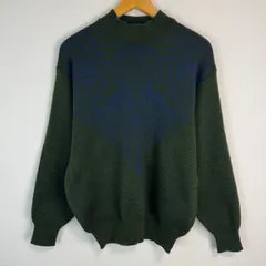 90s vintage ヴィンテージ Demain Clair ニット セーター 模様入り 古着 メンズ グリーン 深緑 ブルー  Mサイズ カジュアル