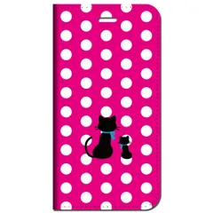 iPhone14 他 手帳型 ケース 親子猫白ドット-ピンク ★ iPhone SE 8 13 12 他 iPhone各機種対応可能 スマホケース ★ 62