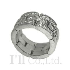 CARTIER　カルティエ　マイヨン　パンテール　リング　3ロウ　B4127244　750WG　28Pダイヤモンド　＃44　ブランドジュエリー　指輪　4号　Au750　K18WG　ホワイトゴールド　18金　ピンキー　3連【中古】【70960】