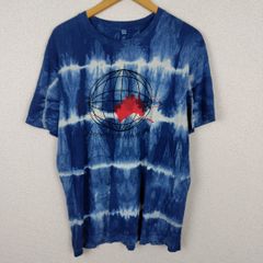 UNIQLO ユニクロ Tシャツ 半袖 クルーネック 総柄 タイダイ染め フロントプリント ブルー Lサイズ メンズ 古着 ストリート