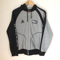 (^w^)b le coq sportif ルコックスポルティフ トップス ジップアップ スウェット トレーナー 普段着 ゴルフ テニス スポーツ ジャージ ルームウェア ランニング ウォーキング 切り替え柄 グレー ブラック メンズ サイズL