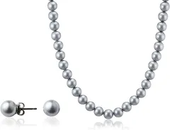 aniva・organic(アニバ・オーガニック) ナチュラルな質感 匠の技 人工真珠の高級品 パールネックレス 冠婚葬祭 国産 日本製 貝パール( ［02-02］ ［グレー］ ［ピアスセット］ ［クラスプ留め］,  ［02］ 全長42cm)