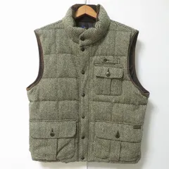 #wnc ポロラルフローレン POLO RALPH LAUREN ダウンベスト XL ベージュ 黒 茶 アルパカ混 ツイード ヘリンボーン メンズ [959516]