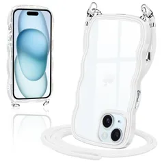 新品 iPhone15 ケース クリア ショルダー カバー いPhone 15 スマホケース 創意 個性 肩掛け 首掛け 斜めかけケース 可愛い かわいい 韓国 透明 TPU 薄型 耐衝撃 アイフォン15(ホワイト)