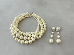 美品 No.3 KIMIJIMA COLLECTION コスチュームジュエリー グラデーションパール 4連チョーカー＆イヤリング2点セット