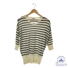 【訳アリ】 GLOBAL WORK グローバルワーク トップス ニット セーター Ｖネック 長袖 レディース ホワイト ブラック ボーダー S 901-9798 送料無料 古着