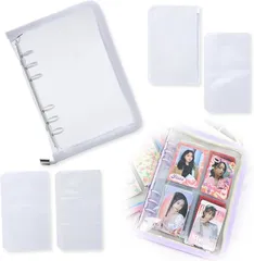 Noalife(ノアライフ) アクスタケース 推し活グッズ 収納 持ち運び ファイル 6リングファスナーケース リフィル チェキ アルバム チェキ帳 ホワイト リフィルセット( ホワイト リフィルセット,  A6)