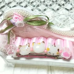 ヘアアクセサリー バレッタ ネコ 畜光玉 ピンク264