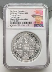 ★ 2021年 イギリス ゴシッククラウン 「リバースシールド」 5ポンド 2オンス 銀貨 NGC PF68ウルトラカメオ