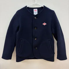 K1987★ダントン ショートコート ネイビー 34 S レディース DANTON ウール ノーカラーコート ポリエステル