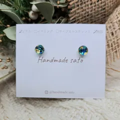 【326】小粒レジンピアス(樹脂ポスト)　ブルーミックスホロ