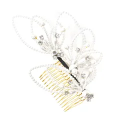 髪飾り コーム型 ラインストーン パール シルバー 白 キラキラ リーフ 葉 小さい かんざし かわいい 粋 日本製 おしゃれ 上品 No.9-3429