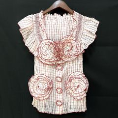 ☆新品タグ付☆ノコオーノ プリーツフリルシャツ お花 ストライプ系