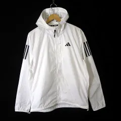 アディダス adidas ジャケット パーカー ウインドブレーカー オウン ザ ラン スリーストライプス ジップアップ フード L 白 ホワイト 黒 ブラック 国内正規品