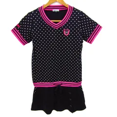 フィラゴルフ ワンピース 半袖 ストレッチ ゴルフウエア スポーツ トップス 黒 レディース Mサイズ ブラック×ピンク FILA GOLF 【中古】