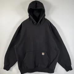 古着 カーハート Carhartt パーカー 大きいサイズ マフポケット ワンポイントロゴ フード紐 レインディフェンダー XXL  ブラック メンズ