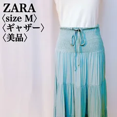 【美品】ザラ ギャザーハイウェスト切替プリーツグリーンロングスカート