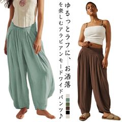 ワイドパンツ レディース ロング 夏 シャーリングゴム 春 パンツ 秋 秋冬 ボトムス アラビアンモード アラビアンパンツ しわ感 ワイドパンツ 裾ゴム ハイウエスト 無地 ワイドシルエット ルーズ #conne607177