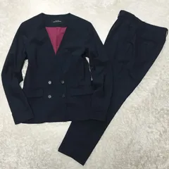 【美品】GREEN LABEL RELAXIN　ノーカラー ダブル セットアップ　38 М相当　ネイビー バーガンディー