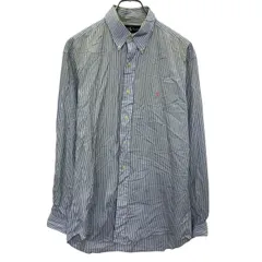 Ralph Lauren 長袖 ストライプシャツ M ブルー ホワイト ラルフローレン ボタンダウン ポニー刺繍 古着卸 アメリカ仕入 a704-5012