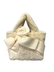 エムズグレイシー 394532 ハンドバッグ アイボリー フェイクファー リボン付き ITSV174TE0WK