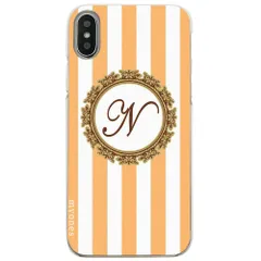 【新品未使用】iPhone14 Pro アイフォン14プロ クリア ハードケース ( ストライプオレンジ イニシャルN ) ボーダー ストライプ イニシャル cl-initial1-ip14pro-ca032_c_n