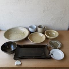 ✻【わけあり処分品】食器セット　独り暮らし用食器一式　石皿 こね鉢 他　民藝　作家