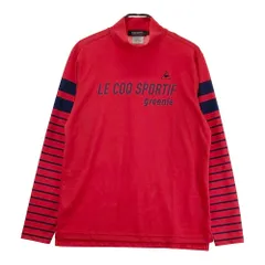 サイズ：LL LE COQ GOLF ルコックゴルフ  ハイネック 長袖Tシャツ 袖ボーダー柄 レッド系 [240101341108]# ゴルフウェア メンズ ストスト