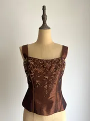 90's vintage Pierre Cardin beaded corset bustier ヴィンテージ ピエールカルダン コルセット ビスチェ ビーズ ブラウン Sのサムネイル