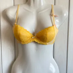 S-10 ≪レディース≫　アモスタイル　バイ　トリンプ　下着　ブラジャー　B65　オレンジ系　花　レース　可愛い　女の子　パワフル