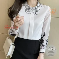 シャツ トップス お花柄 シフォン 。 袖ボタン ホワイト お出かけ デート 白 ブラウス かわいい レディース 長袖 ant4y322573