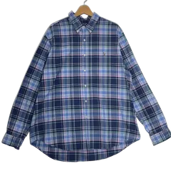 RALPH LAUREN/ラルフローレン タータンチェック柄 ポニー刺繍 長袖シャツ ボタンダウン ワンポイント刺繡 オーバーサイズ ビッグシルエット CHINA製 メンズ XXL ブルー/その他